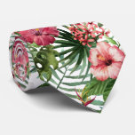 Tropical hibiscus flowers foliage pattern tie