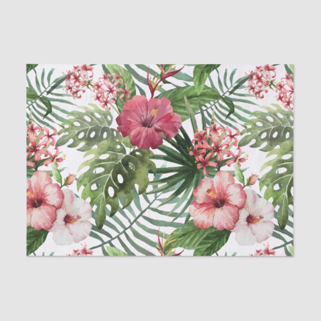 Tropical hibiscus flowers foliage pattern tissue paper (Front)