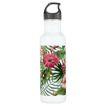Tropical Hibiscus Flowers Foliage Pattern Water Bottle by AllAboutPattern at Zazzle