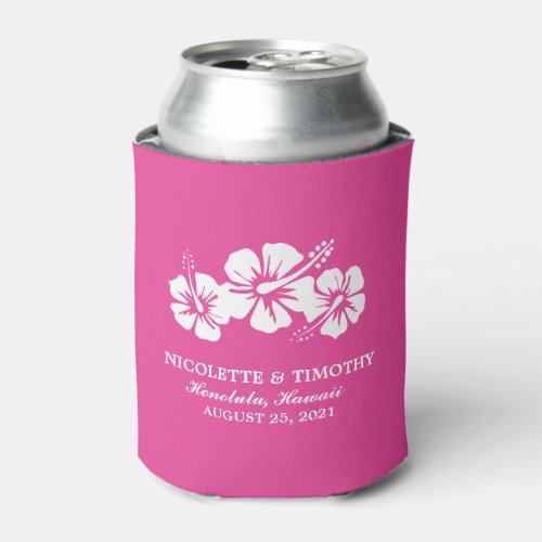 Tropical Hibiscus Flowers  Fuchsia Wedding Can Cooler