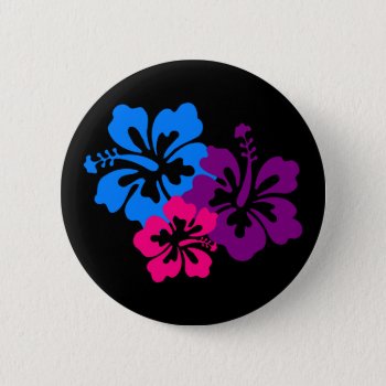 Tropical Hibiscus Flowers In Bright Colors Button by RetroZone at Zazzle