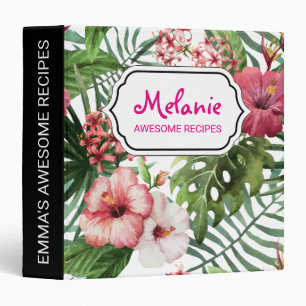 Tropical hibiscus flowers leaves foliage pattern 3 ring binder