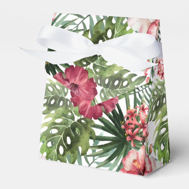 Tropical hibiscus flowers leaves foliage pattern favor boxes (Front Side)