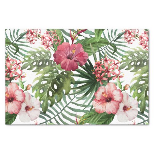 Tropical hibiscus flowers leaves foliage pattern tissue paper