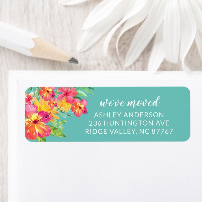 Tropical Hibiscus Flowers New Address Label (Insitu)