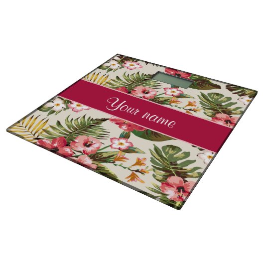 Tropical Hibiscus Flowers Pattern Bathroom Scale (Angled)
