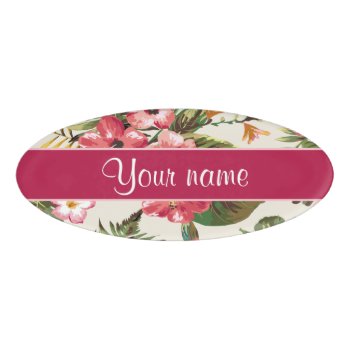 Tropical Hibiscus Flowers Pattern Name Tag by glamgoodies at Zazzle