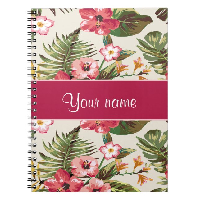 Tropical Hibiscus Flowers Pattern Notebook (Front)