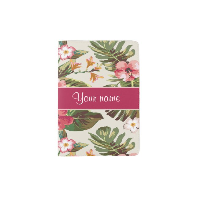 Tropical Hibiscus Flowers Pattern Passport Holder (Front)