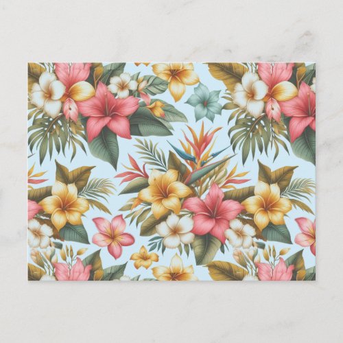 Tropical Hibiscus Flowers Pattern Postcard