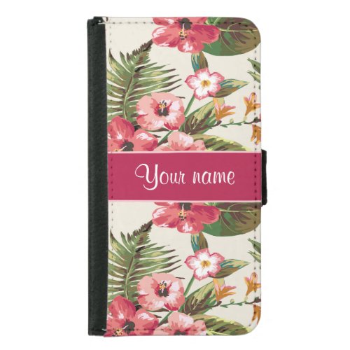 Tropical Hibiscus Flowers Pattern Wallet Phone Case For Samsung Galaxy S5