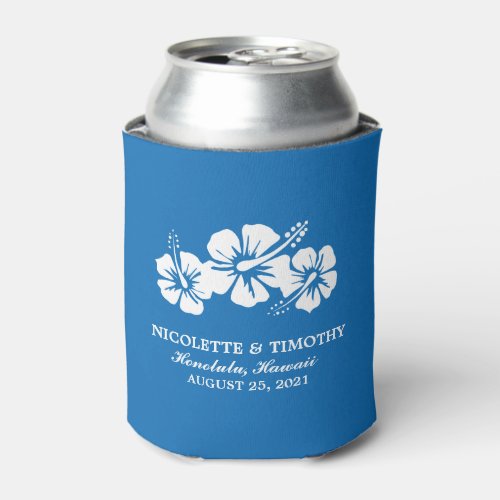 Tropical Hibiscus Flowers  Royal Blue Wedding Can Cooler