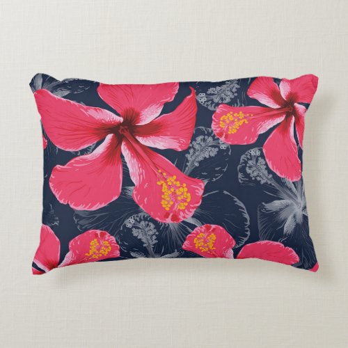 Tropical Hibiscus Flowers Summer Design Accent Pillow