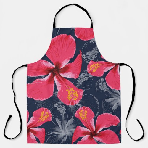 Tropical Hibiscus Flowers Summer Design Apron