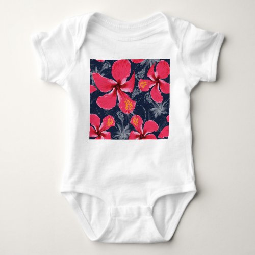 Tropical Hibiscus Flowers Summer Design Baby Bodysuit