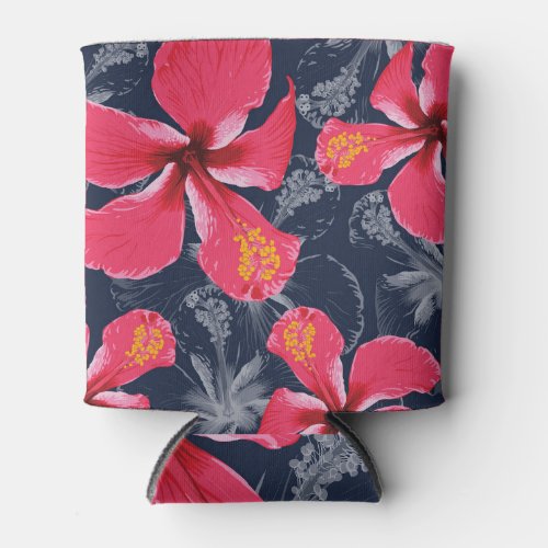 Tropical Hibiscus Flowers Summer Design Can Cooler