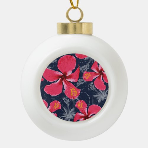 Tropical Hibiscus Flowers Summer Design Ceramic Ball Christmas Ornament