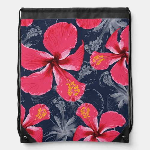 Tropical Hibiscus Flowers Summer Design Drawstring Bag