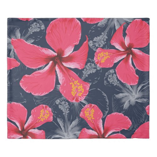 Tropical Hibiscus Flowers Summer Design Duvet Cover
