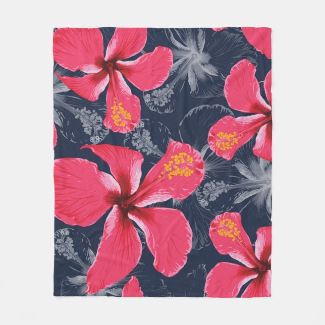 Tropical Hibiscus Flowers Summer Design Fleece Blanket (Front)