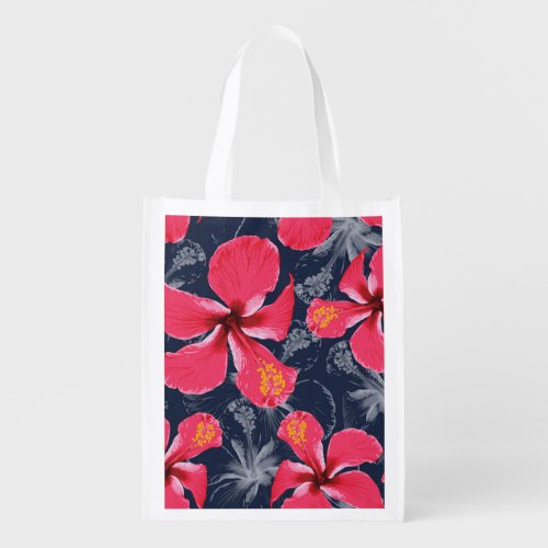 Tropical Hibiscus Flowers Summer Design Grocery Bag