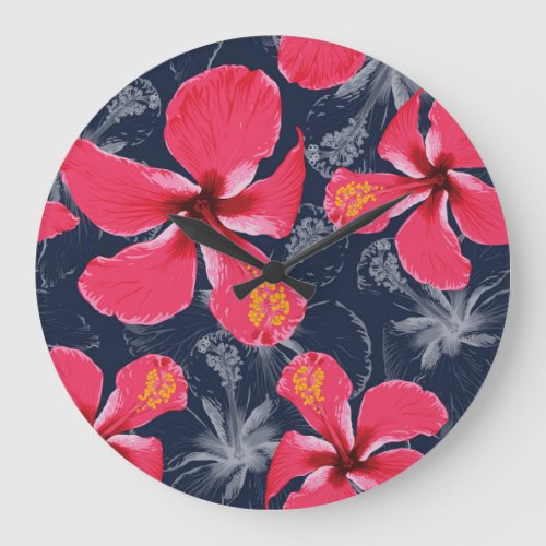 Tropical Hibiscus Flowers Summer Design Large Clock