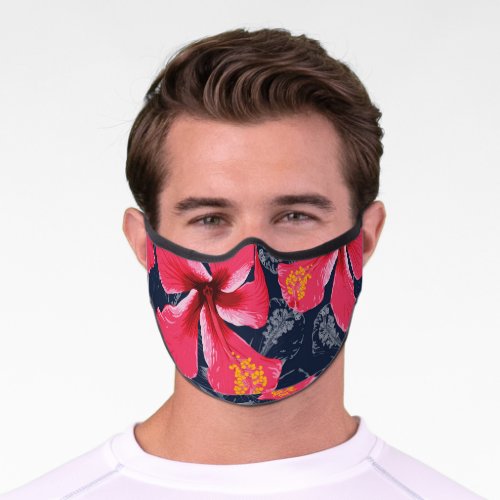 Tropical Hibiscus Flowers Summer Design Premium Face Mask