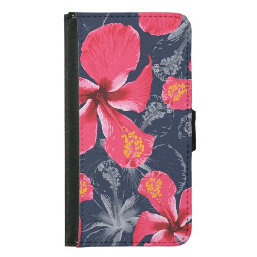 Tropical Hibiscus Flowers Summer Design Samsung Galaxy S5 Wallet Case