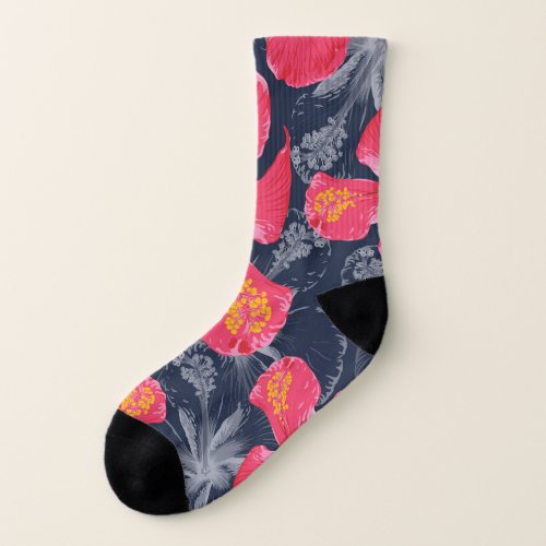 Tropical Hibiscus Flowers Summer Design Socks