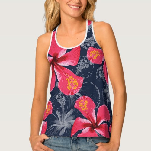 Tropical Hibiscus Flowers Summer Design Tank Top
