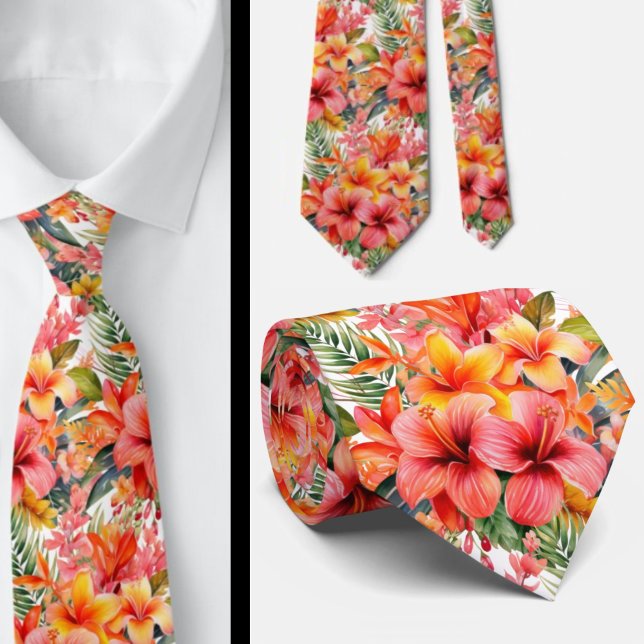 Tropical Hibiscus Flowers Summer Neck Tie (Creator Uploaded)
