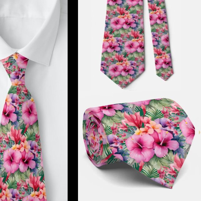 Tropical Hibiscus Flowers Summer Neck Tie (Creator Uploaded)