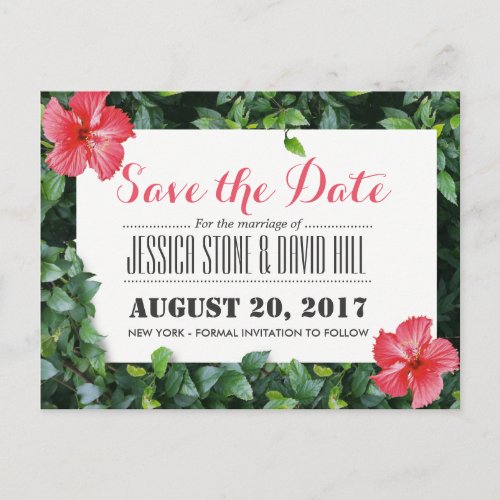 Tropical Hibiscus Flowers Wedding Save the Date Announcement Postcard