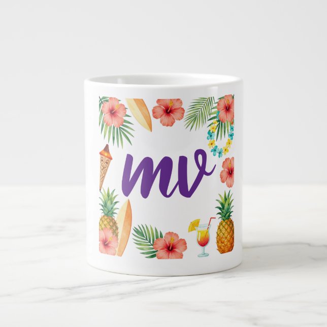 Tropical Hibiscus Frame Aloha Vibes Giant Coffee Mug (Front)