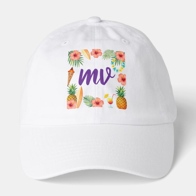 Tropical Hibiscus Frame Aloha Vibes Hat (Front)