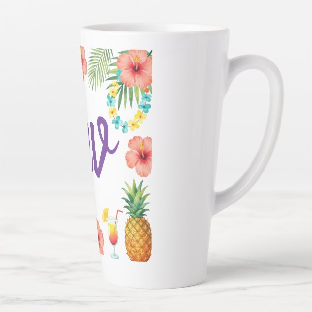 Tropical Hibiscus Frame Aloha Vibes Latte Mug (Right)