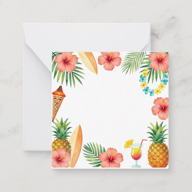Tropical Hibiscus Frame Aloha Vibes Note Card (Front)