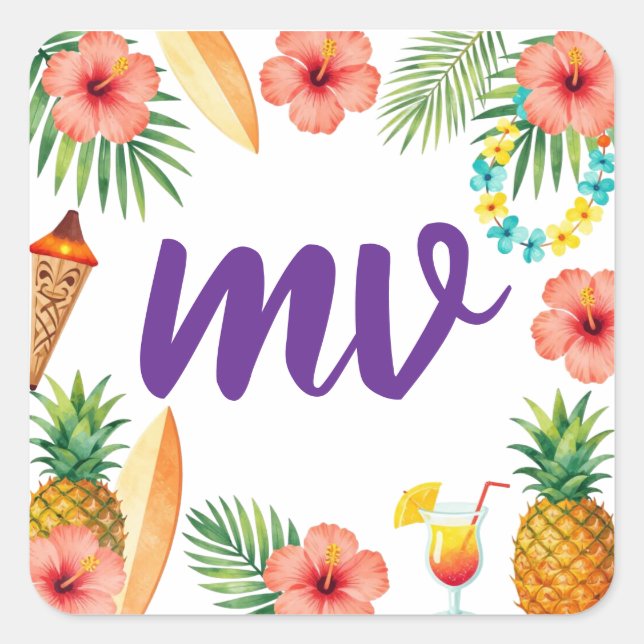 Tropical Hibiscus Frame Aloha Vibes Square Sticker (Front)