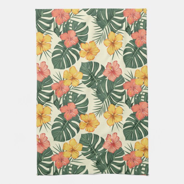 Tropical Hibiscus Garden Kitchen Towel (Vertical)