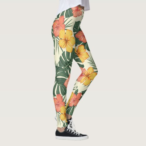 Tropical Hibiscus Garden Leggings