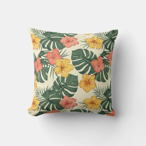 Tropical Hibiscus Garden Throw Pillow