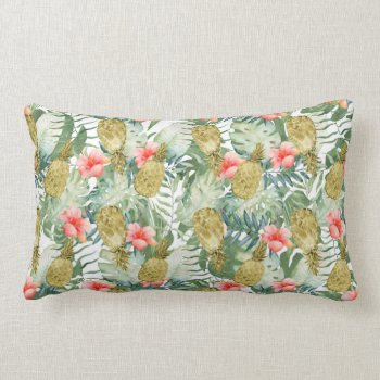 Tropical Hibiscus Gold Pineapples Floral Lumbar Pillow by peacefuldreams at Zazzle