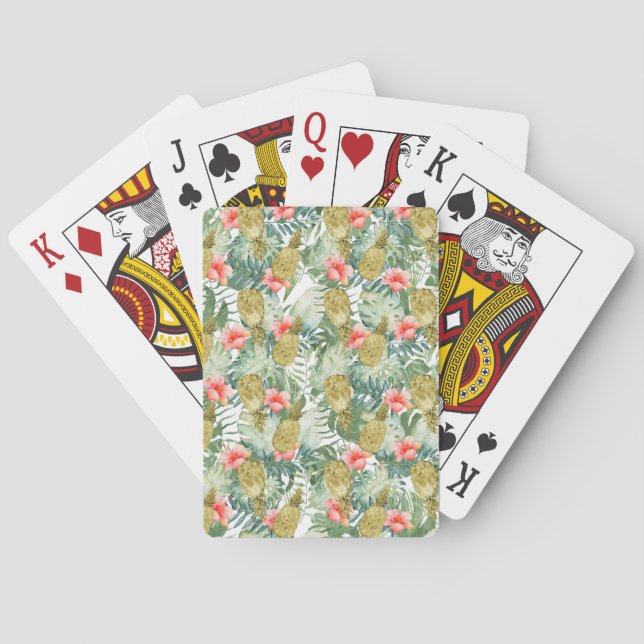Tropical Hibiscus Gold Pineapples Floral Poker Cards (Back)