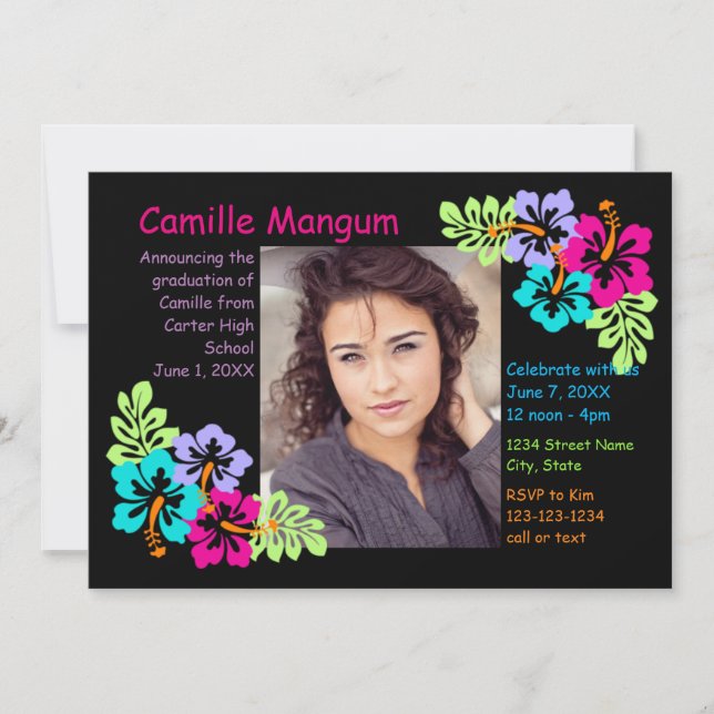 Tropical Hibiscus - Graduation Announcement (Front)