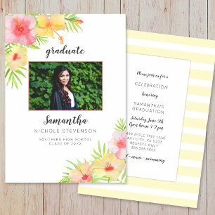 Tropical Hibiscus Graduation party invitations