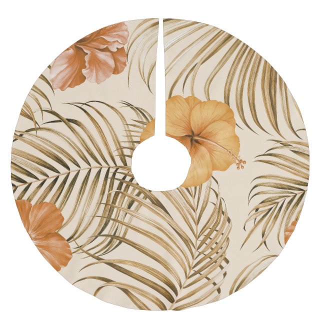 Tropical Hibiscus: Hand Drawn Pattern. Brushed Polyester Tree Skirt (Front)