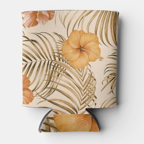 Tropical Hibiscus Hand Drawn Pattern Can Cooler