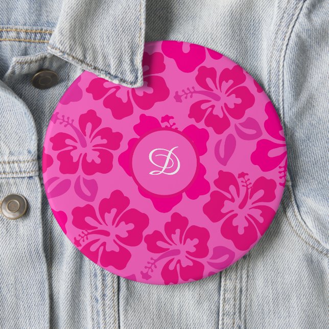 tropical hibiscus hawaii girly floral pattern button (In Situ)