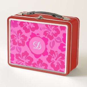 tropical hibiscus hawaii girly floral pattern metal lunch box