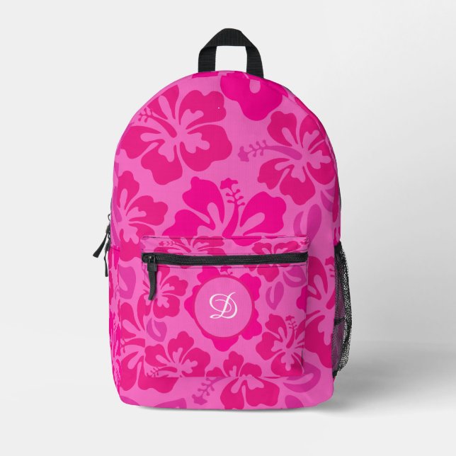 tropical hibiscus hawaii girly floral pattern printed backpack (Front)